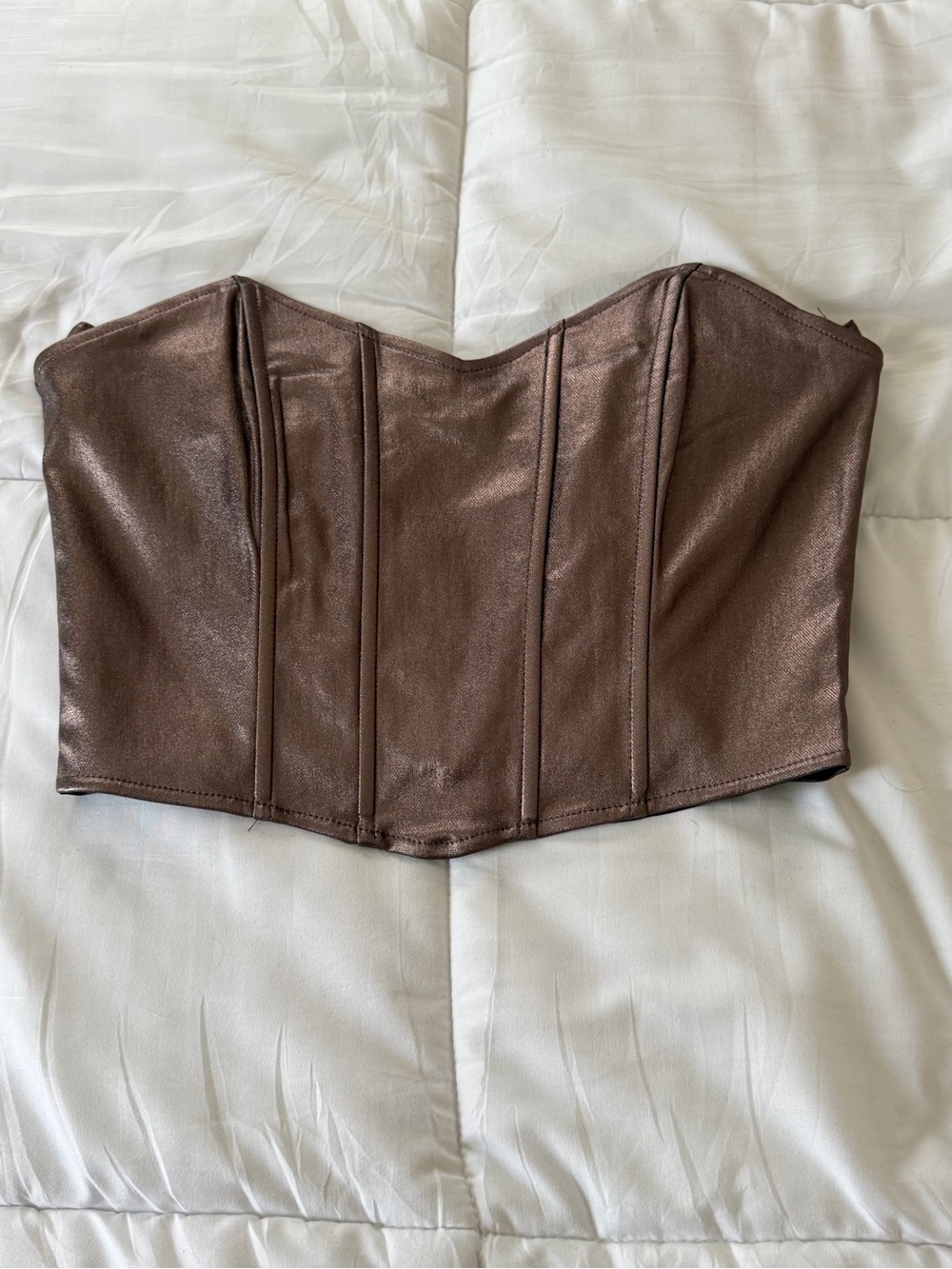 Akaiv Shimmering Brown Strapless Corset Top & Pant Set NWT